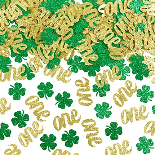 200Pcs St Patricks Day First Birthday Table Confetti - Lucky One 1st Birthday Party Decorations, Lucky One Birthday Table Confetti, Four Leaf Clover 1st Birthday Confetti