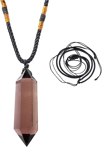 Runyangshi Colgantes de cristal curativo de cuarzo ahumado, collar de cuarzo de cristal natural de doble punta, 6 piedras facetadas para meditación
