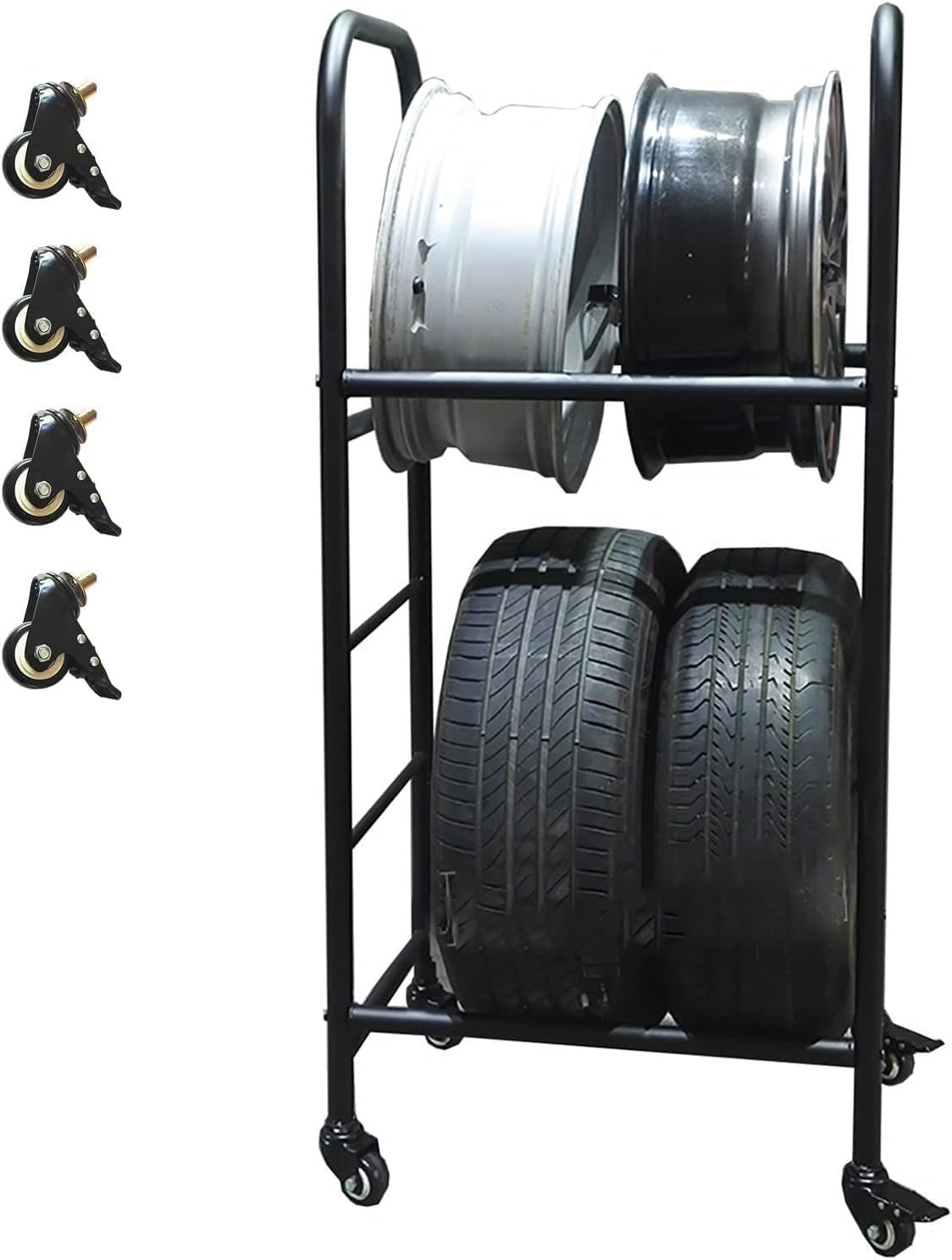 Tire Storage Rack, Freestanding Multi Tire Display System, 2-Tier Black Tyre Rack, For Workshop/Garage/Basements/Exhibition Hall/Repair Shop