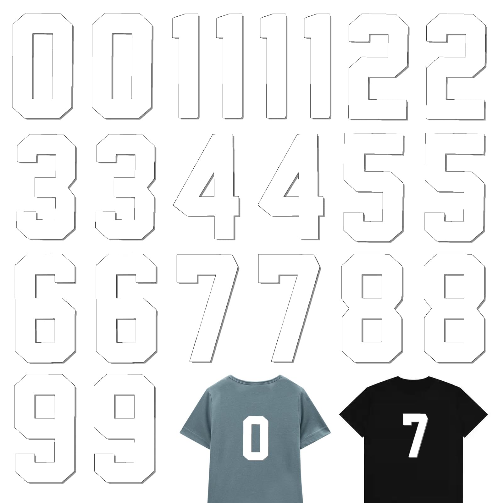 8 Inch Iron on Numbers for Clothing, 22 Pcs 0 to 9 Large White Iron-on Number Patches for Football Shirts Clothes Jersey