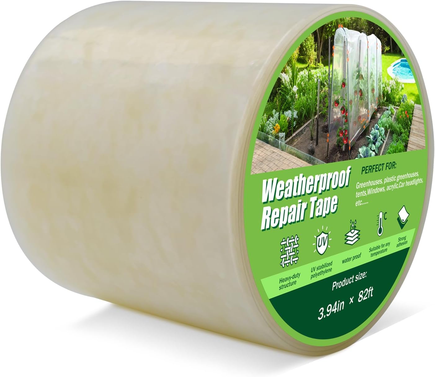 Greenhouse Repair Tape 4 In x 82 Ft, 6mil Clear Polythene Heavy Duty Waterproof UV Resistant Tapes for Polytunnel Greenhouse Cover Plastic Sheeting Repair