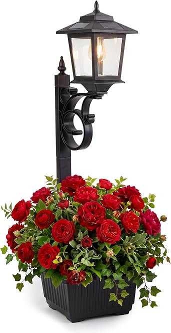 Solar Lamp Post Light with Planter, 2 in 1 Outdoor Flower Pots, 3000K Solar Lamps Outdoor Waterproof, Wall Mount or Freestanding for Garden, Patio, Yard, Front Porch, Back Door Flowers not Included