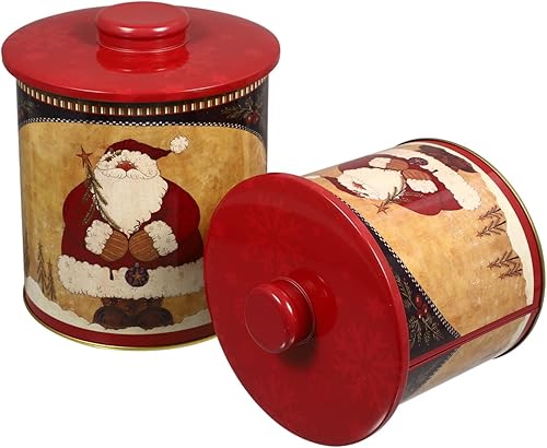 BESTonZON Latas de galletas de Navidad, 2 cajas de dulces de Navidad, latas de metal para galletas con tapas, recipientes decorativos de