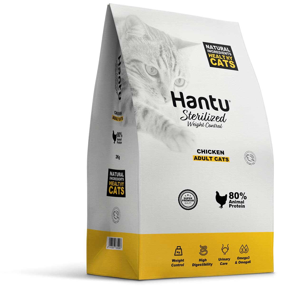 Hantu - Pienso Natural para Gatos Esterilizados | Pollo Fresco 33% | Control de Peso | Salud Articular y Digestiva | Omega 3 y 6 | Sin Cereales | Taurina y L-Carnitina, 1 g (Paquete de 6 kg)