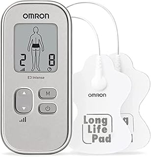 OMRON E3 Intenso Tens y Electroestimulador Muscular Portátil para Alivio del Dolor. 6 Programas Preestablecidos para Espalda, Hombros, Articulaciones y Músculos, Fácil de usar, Sin Medicamentos