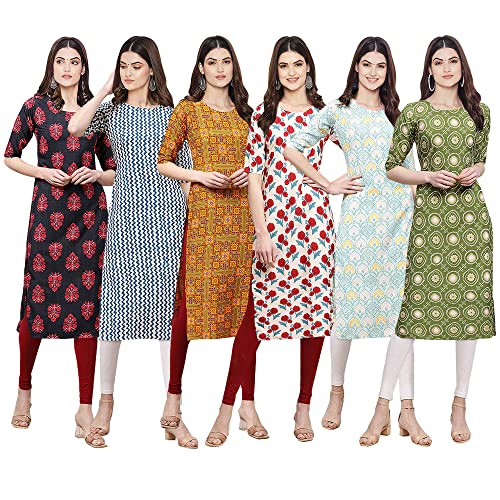 Image of Pinkmint Women's Crepe Digital Print Straight Kurta [Pack of 6] (CKE-329-353-330-333-341-343)
