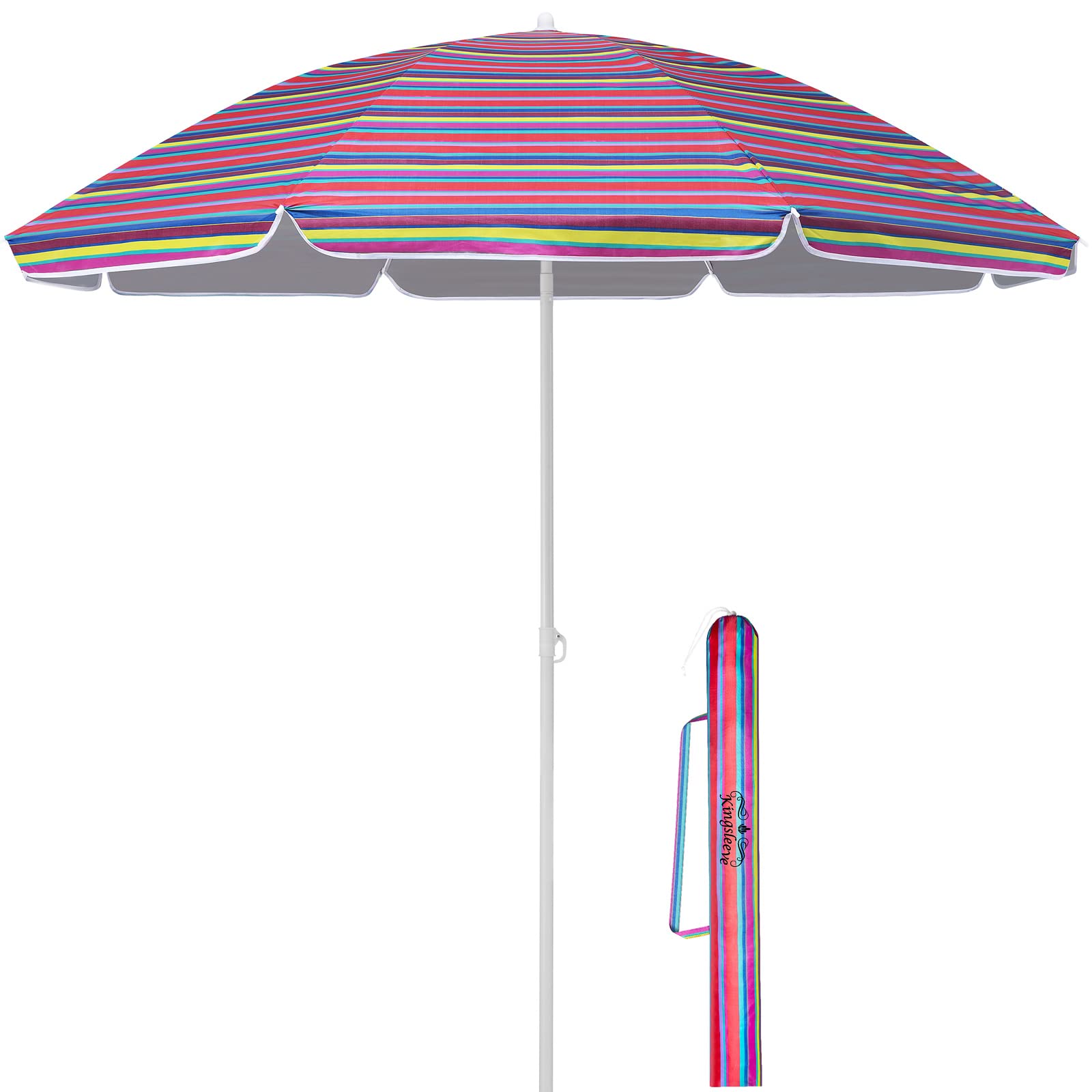Kingsleeve Parasol UV 50+ sac de transport - Grand parasol de plage imperméable - Inclinable - Réglable en hauteur - Piquet de terre - Pour balcon, plage - Rond - Multicolore