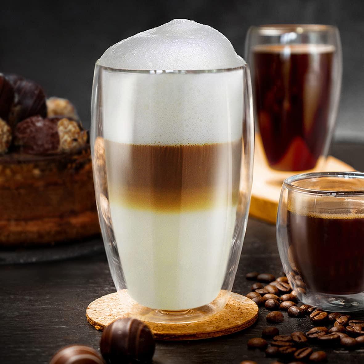 Creano Thermogläser doppelwandig 400ml „DG-SH“, 12er Set, große doppelwandige Gläser aus Borosilikatglas, Kaffeegläser, Teegläser, Latte Macchiato Gläser