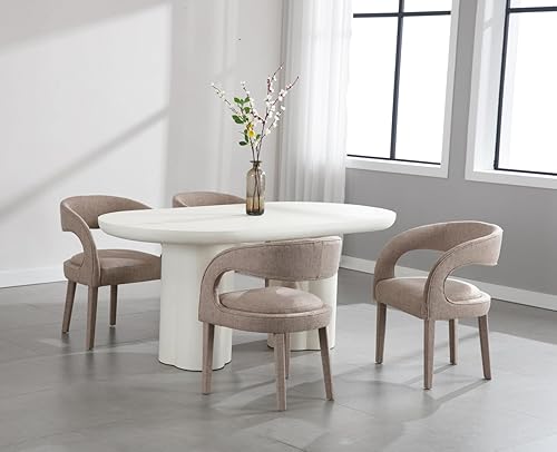 Miniatura 9 de Modern Barrel - Juego de 2 sillas de comedor tapizadas de terciopelo verde, sillas de comedor con respaldo abierto, sillas auxiliares con patas de