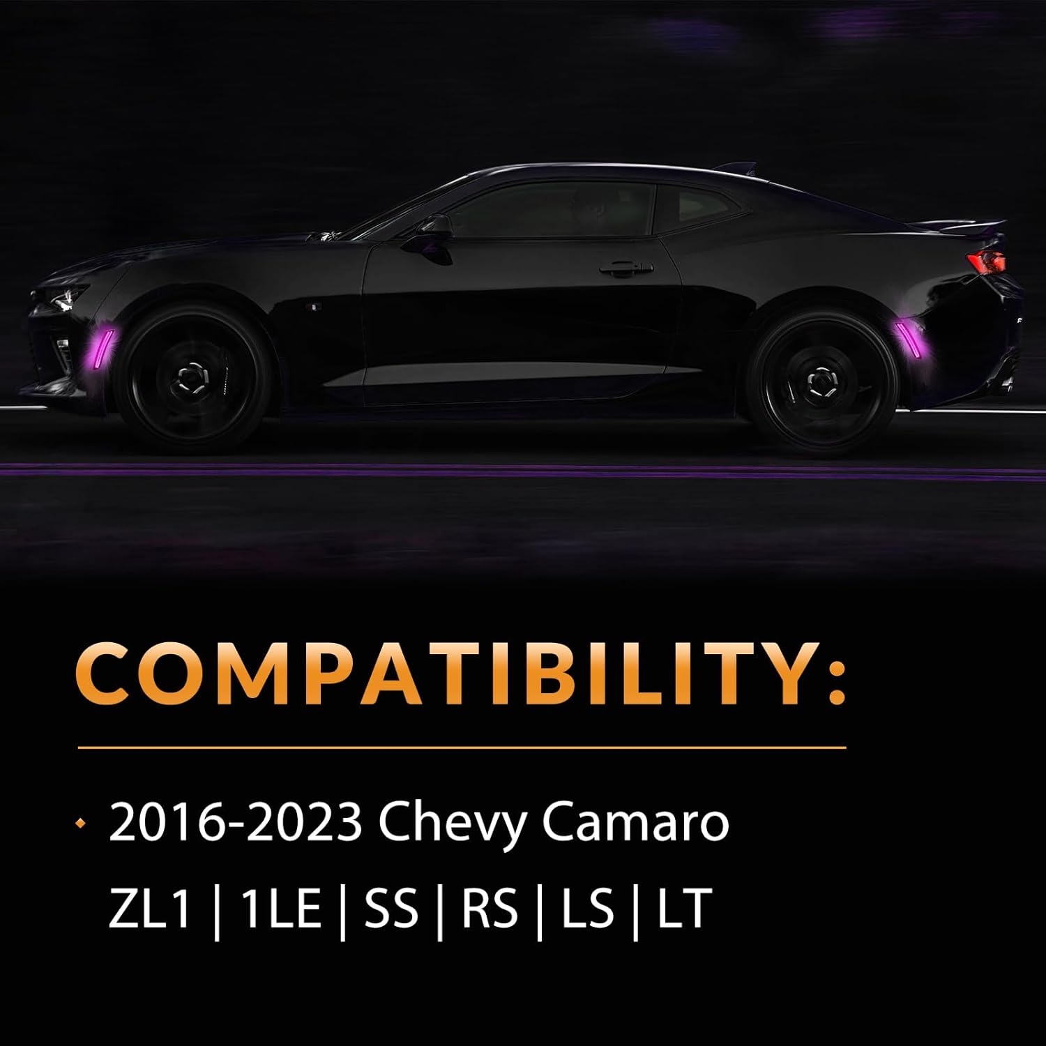 LED Side Marker Lights Front Rear Bumper Parking Signal Lamps for 2016-2023 Chevy Camaro 6th Gen Smoked Len, Pink Purple