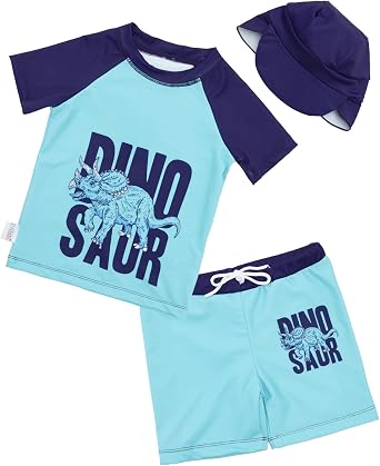ALVABABY 2-Piece Boy Swimsuit, Boys' Rash Guard Sets, Bathing Short Sleeve Swimwear