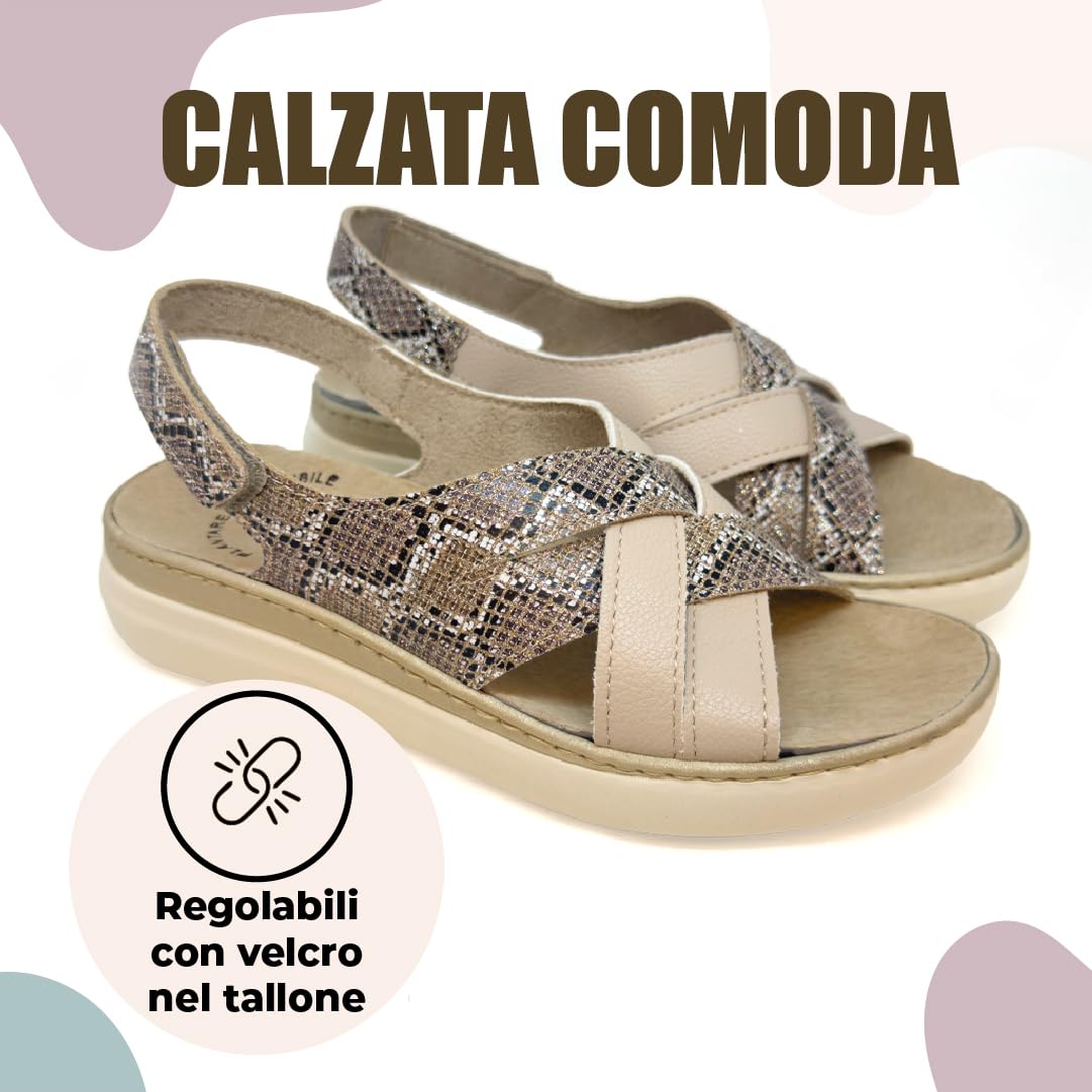 3Rose 403 Sandali Donna con Fascia Incrociata Stampa Pitonata - Pantofole Casa e Outdoor Estive - Sabot Comodi da Giorno Comfort Anatomico con Plantare Estraibile in Vera Pelle