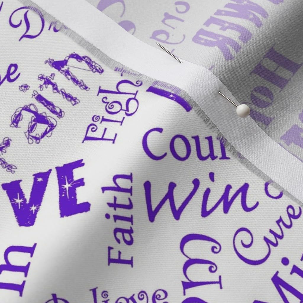 Spoonflower Fabric - Cancer Words Awareness Purple Printed on Organic Cotton Sateen Fabric by The Yard - Sewing Quilting Apparel Home Decor