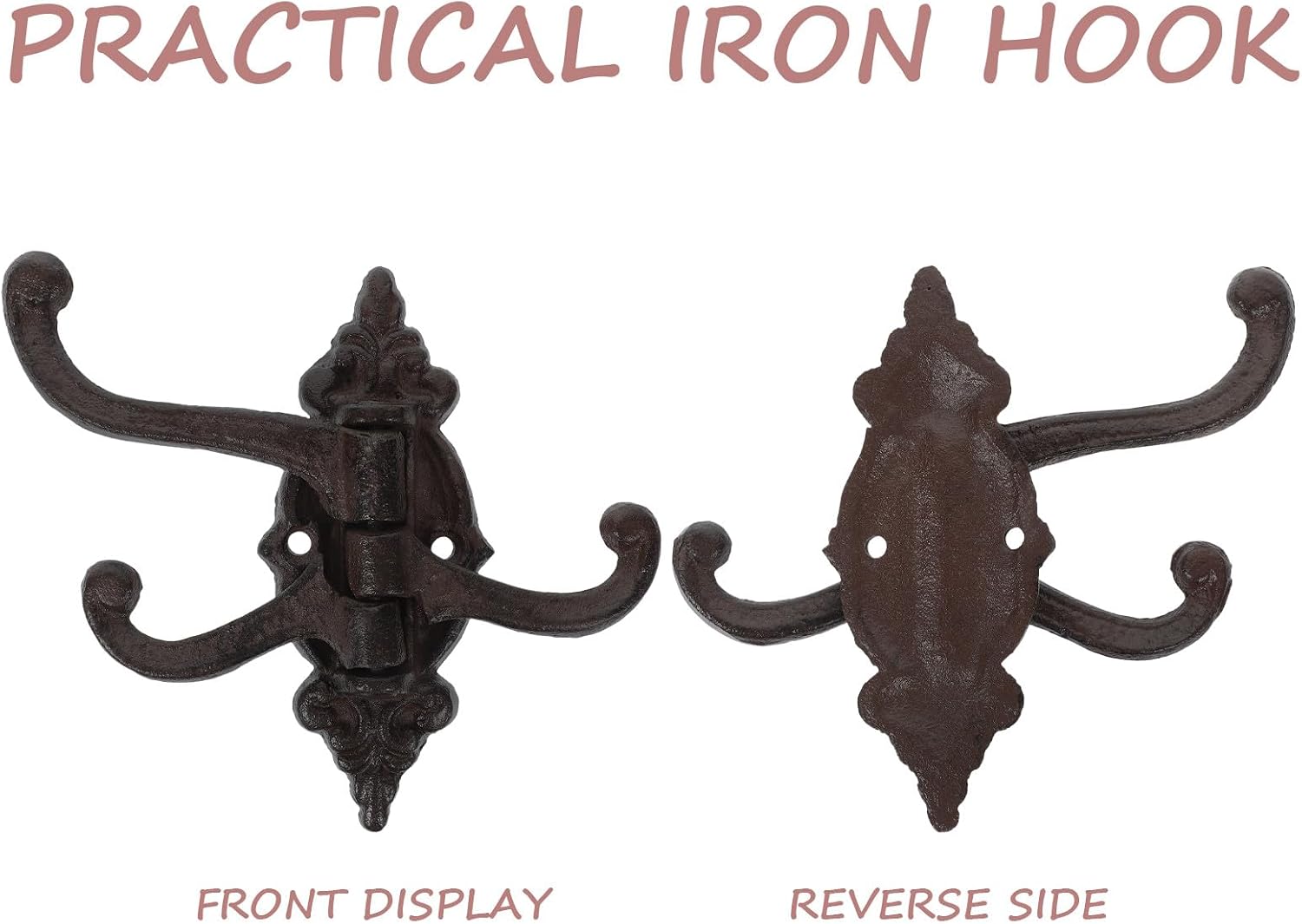 Uonlytech 2pcs Cast Iron Wall Hooks Three Swing Arms Multi-Functional Coat and Hat Hangers Rustic Style for Entryway Bathroom Storage