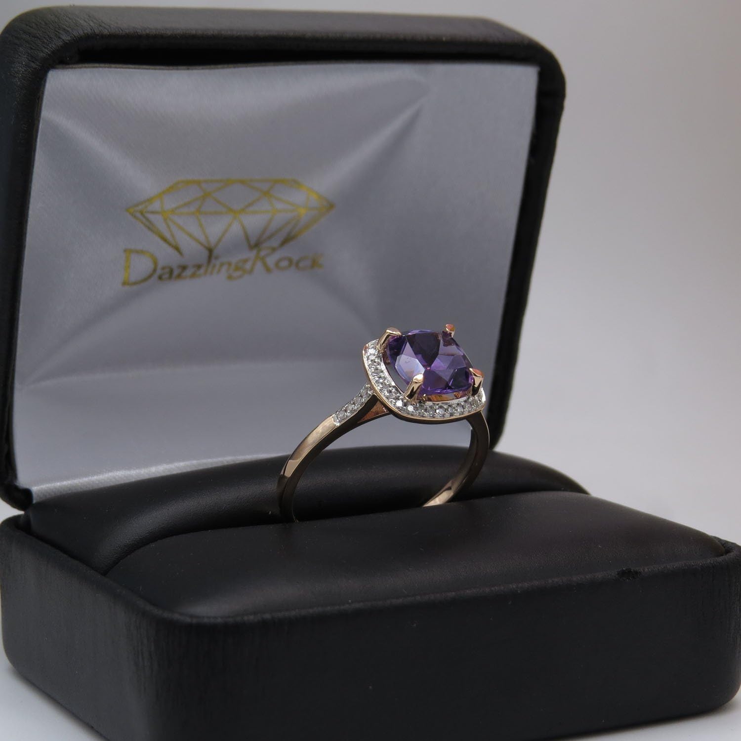 Dazzlingrock Collection 10K 8 MM Cushion Gemstone & Round White Diamond Ladies Bridal Halo Engagement Ring, Rose Gold