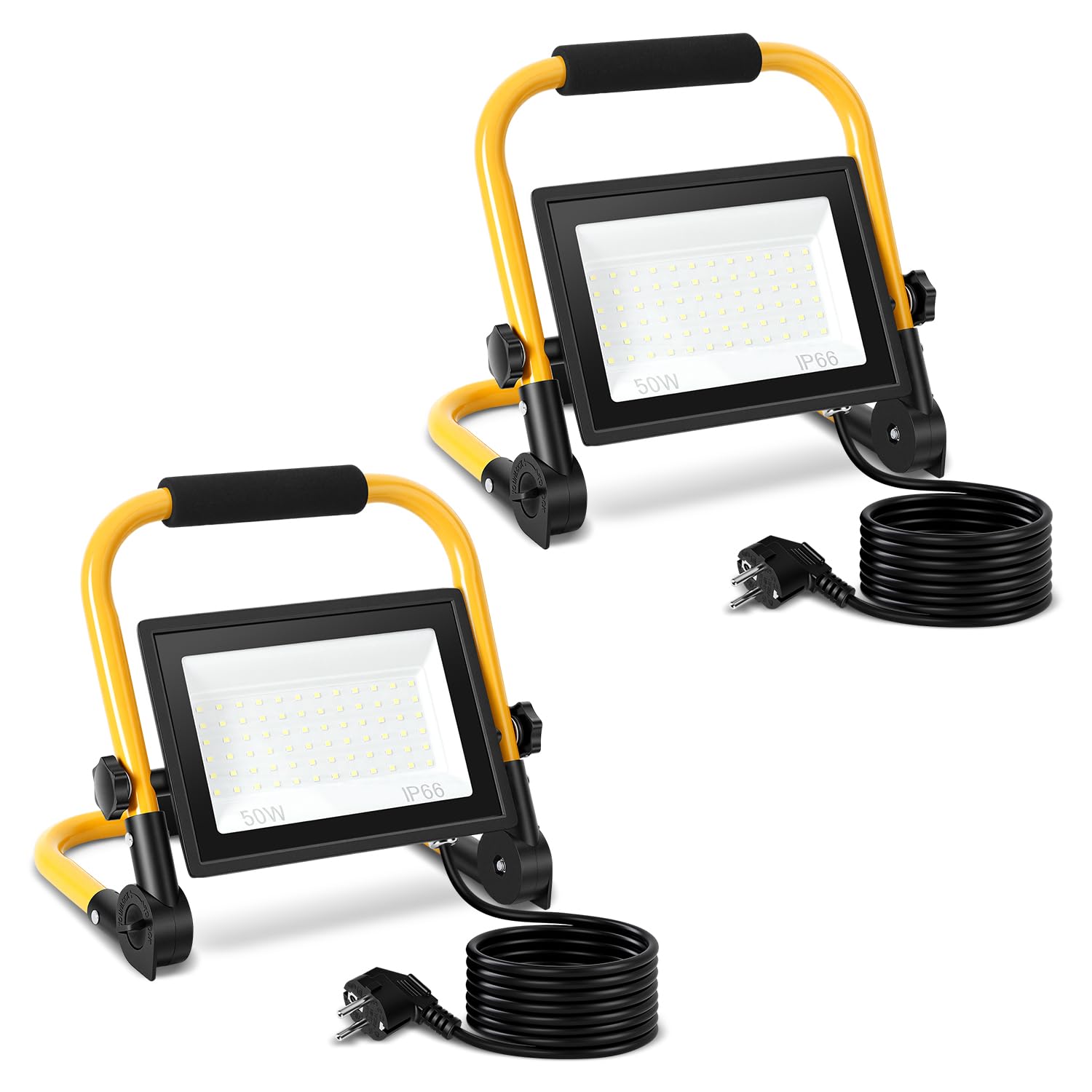 2 x reflektor budowlany LED, 50 W, 4000 lm, IP66, kabel 3 m, lampa
