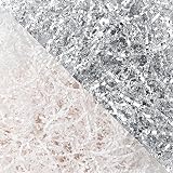 LOMIMOS 250g/8.8oz Crinkle Raffia Paper Confetti Shred,White Silvery Cut Paper Basket Filler Bedding