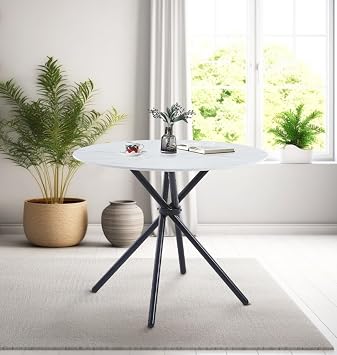 Hallowood Furniture Cullompton Marble Effect Top White Dining Table 90cm