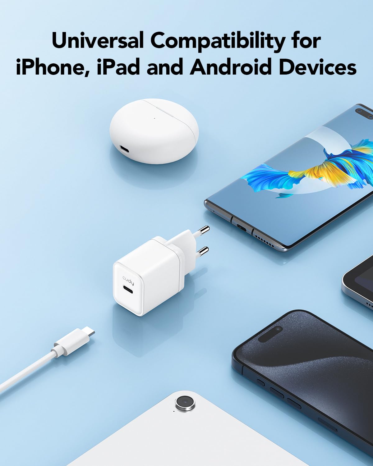 Cudy Ładowarka USB C, 20 W USB-C Wtyczka Ładowarka Szybkie Ładowanie, i QC/PD 3.0 GAN Tech Adapter do ładowarki ściennej typu C dla iPhone, iPad, Samsung, Sony, CH20