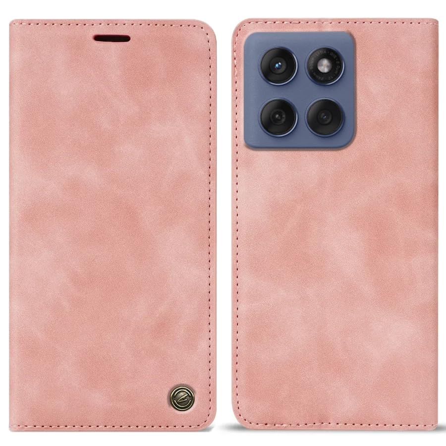 Image of ClickCase for Motorola Edge 60 Fusion 5G Sheepskin Series Faux Leather Wallet Flip Case with Video Stand & Magnetic Closure Lightweight Flip Cover for Motorola Edge 60 Fusion 5G (Pink)