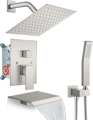 Miniatura 10 de gotonovo Sistema de ducha negro mate, grifo de ducha de baño, montaje en pared, cabezal de ducha cuadrado de 8 pulgadas, cabezal de ducha de lluvia