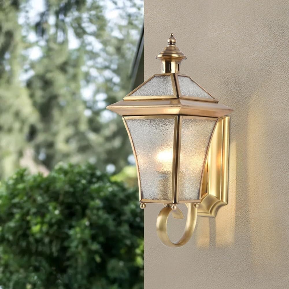 Wandleuchte Aussen Messing Außenwandleuchte Glas Wetterfeste Europäische Wandlampe Für Garten Veranda Bar Weg Haus Terrasse(4-Pack)