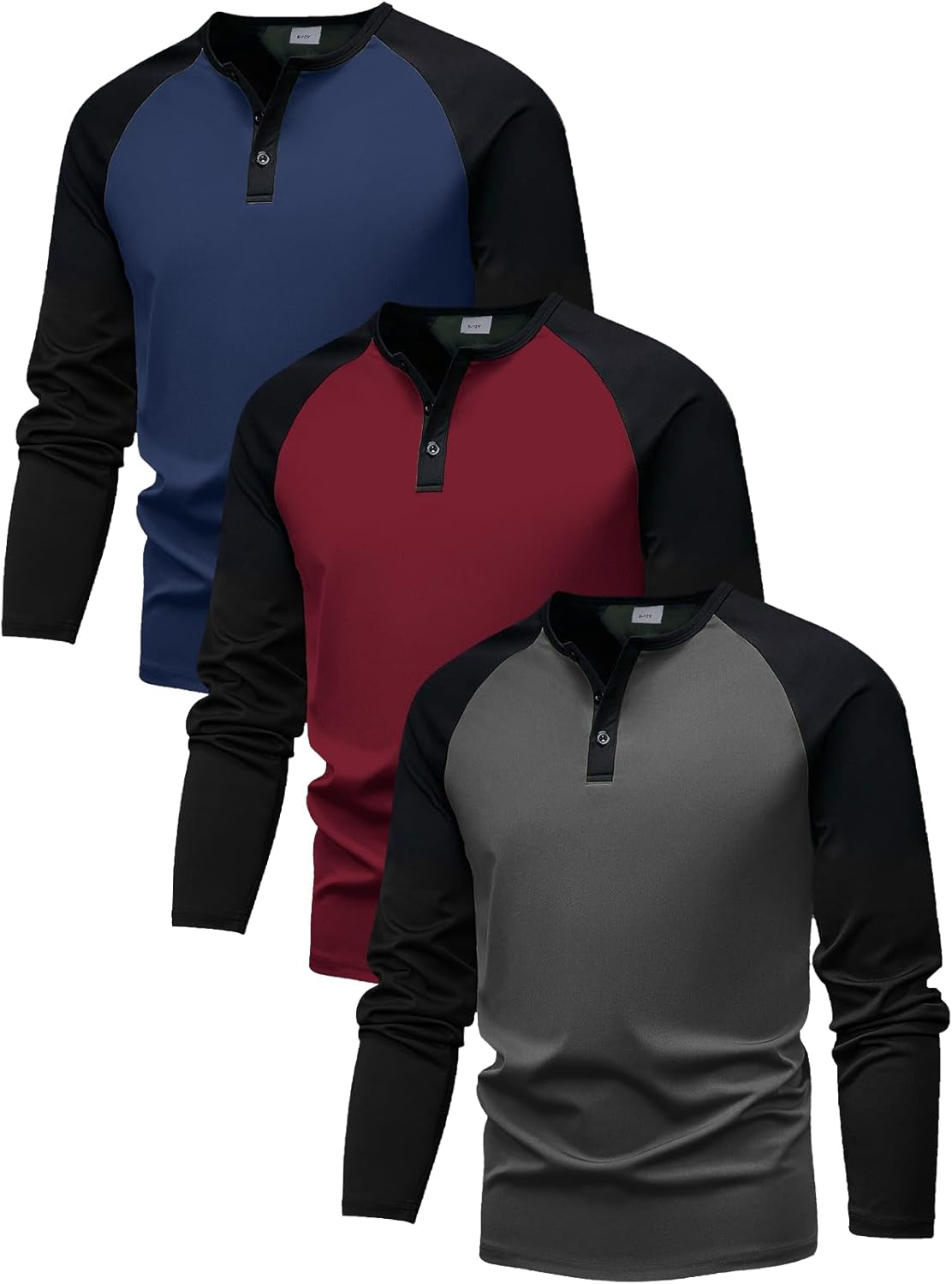PureChapter 3 Pack Boys Long Sleeve Athletic Shirts Color Blocked Casual Baseball Shirts for Boys