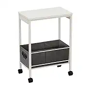 Rolling Cart with Wheels, Slim Narrow Side Table with Storage Basket, Metal Mobile End Table & Nightstand for Small Spaces, Living Room Bedroom Sofa Table, White