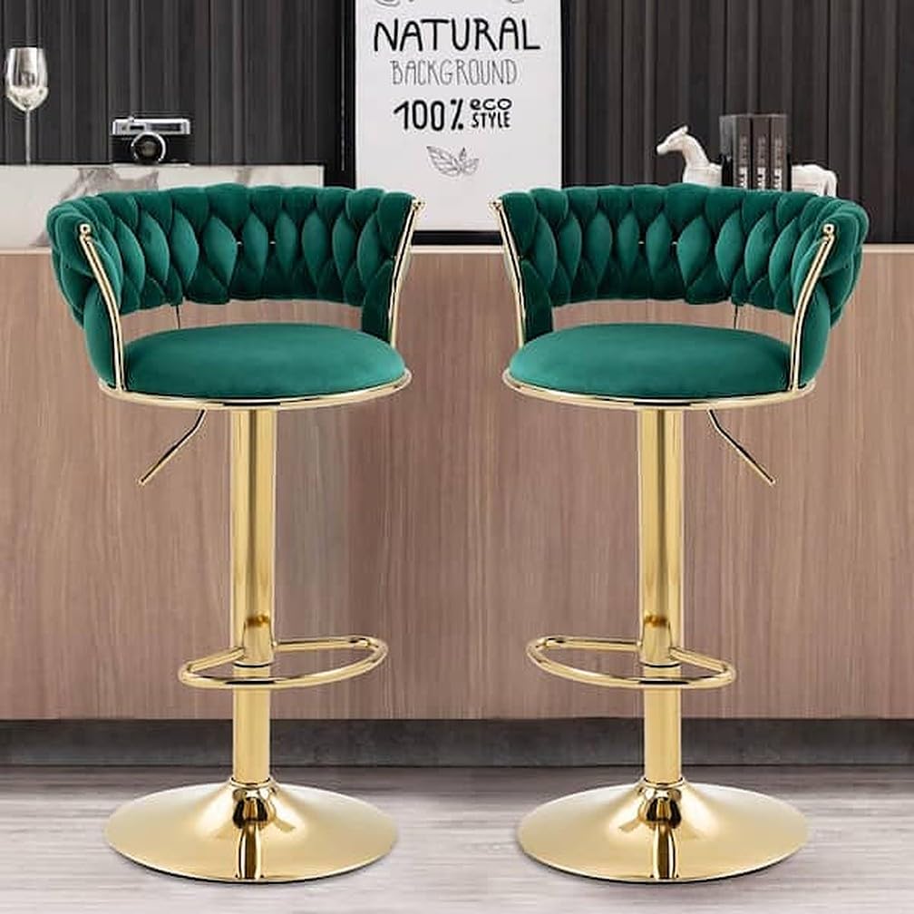 1 Chair Bar/Kitchen Chairs 360 Degree Rotatable Swivel Elegant Classy & Comfortable Chair with Golden Base and Velvet Fabric (1 Chairs) (Green)-image-35