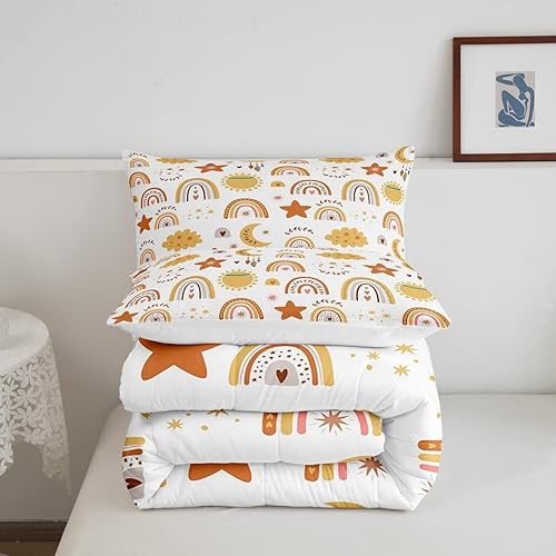 Miniatura 5 de Juego de edredón de arcoíris, sol, luna y estrellas, tamaño individual para niños, niñas, niños, adolescentes, decoración de dormitorio, edredón