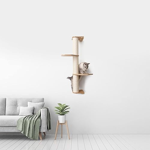 Miniatura 3 de Catastrophic Creations - Rascador de pared para gatos de 3 niveles con estantes para gatos, poste rascador de bambú y sisal para gatos, postes