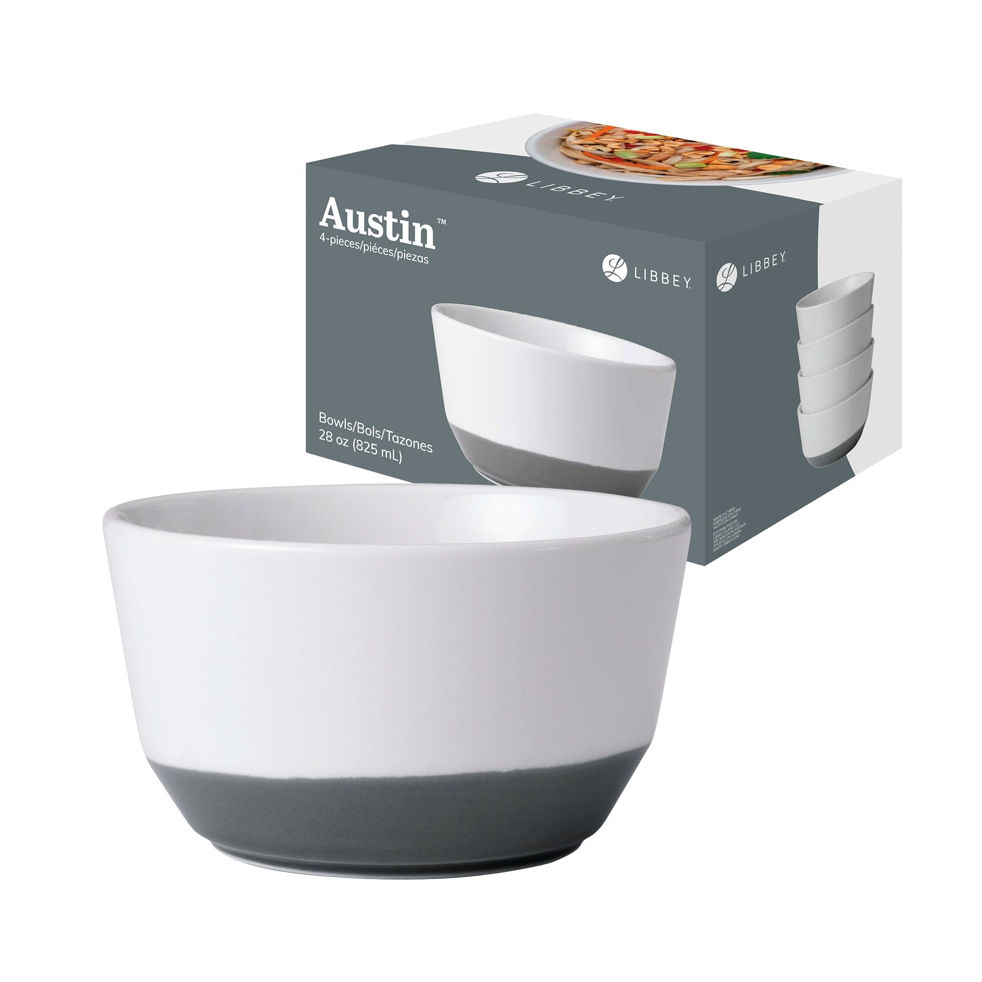 Libbey Austin Lot de 4 saladiers à soupe en porcelaine Bleu basalte 800 ml