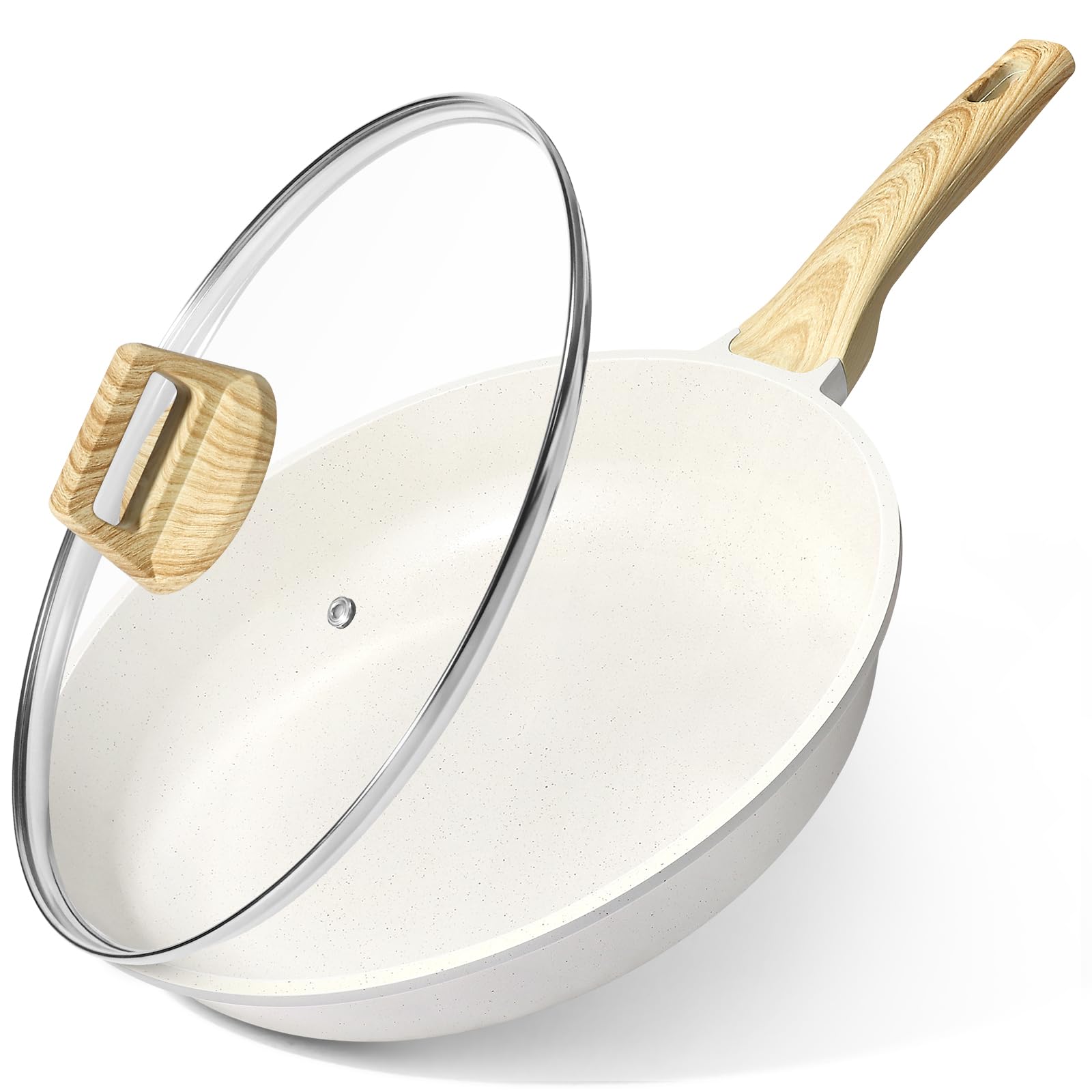 GiPP Padella Antiaderente in Ceramica con Coperchio – Padella Sana e Atossica da 30 cm, Compatibile con Induzione, Senza PFAS e PFOA, Lavabile in Lavastoviglie(Bianco,30cm+Coperchio)