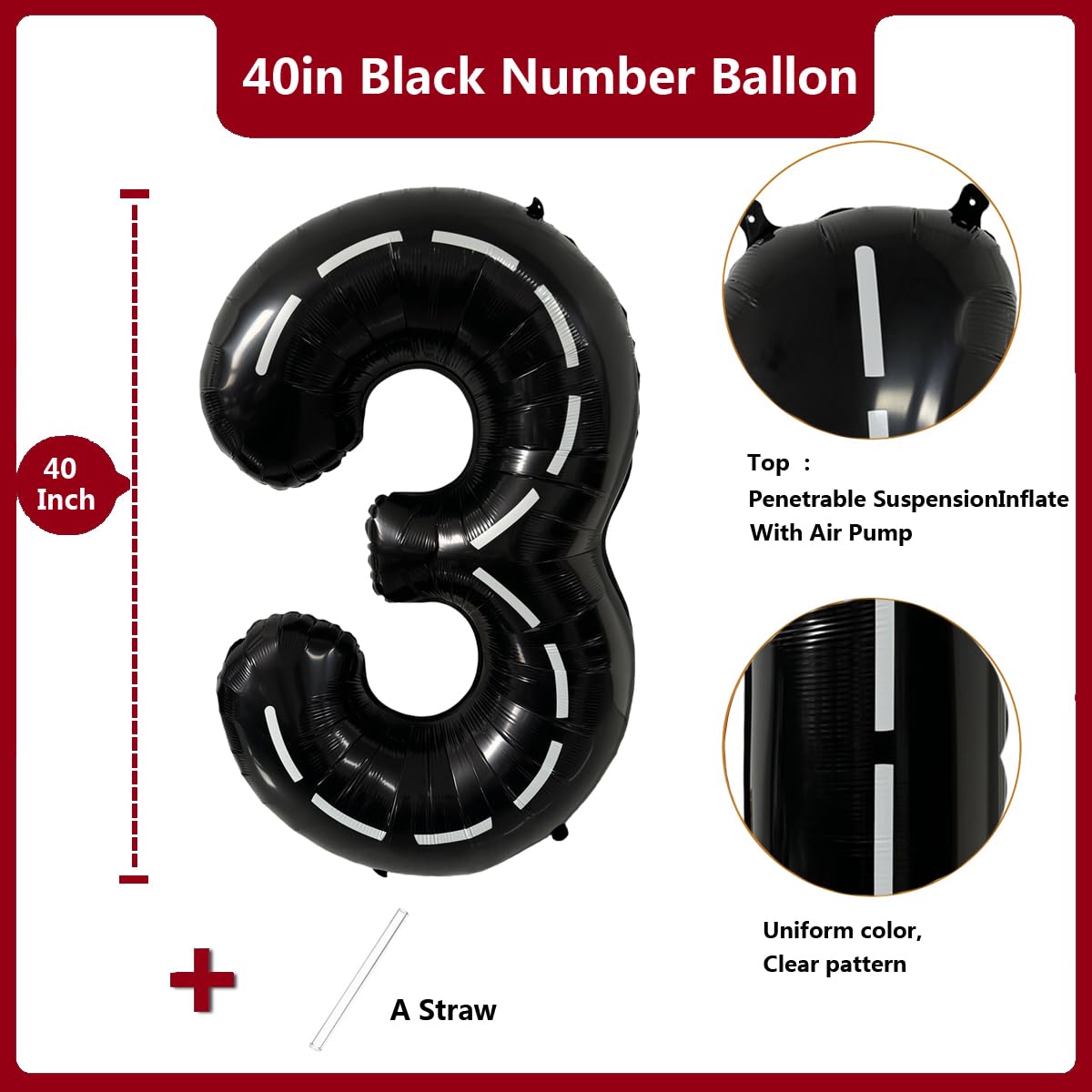 Red 0 balloon 40 Inch Giant Helium Foil Number 0 to 9 Red Balloon Birthday Wedding Party Digital Decorations (Number 0) — view 37
