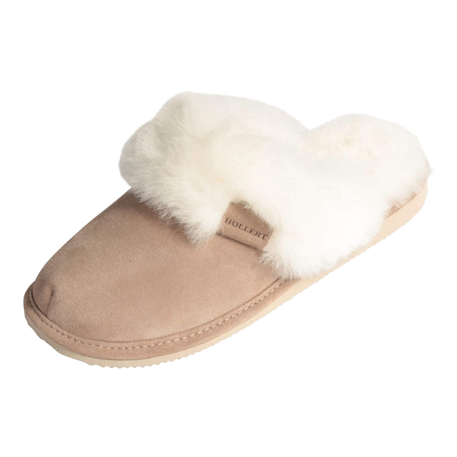 Hollert German Leather Fashion Lammfell Hausschuhe MALIBU, Größe EUR 38, Beige/Weiß