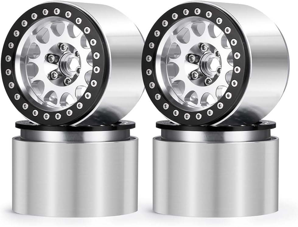 MORLORDY 4Pcs 2.2" RC Wheels 45mm Beadlock Wheels Rims for Axial Wraith RR10 SCX10 Capra 90046 90048 D90 CC01 TRX4 TRX6 Redcat Gen8 1/10 RC Crawlers(Silver)