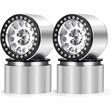 MOHERO 4Pcs 2.2" Beadlock Wheels - 45mm CNC Wider Wheel Rims for 1/10 RC Crawlers Axial Wraith RR10 SCX10 Capra 90046 90048 D90 CC01 TRX4 TRX6 Redcat Gen8,Silver + Bright Black