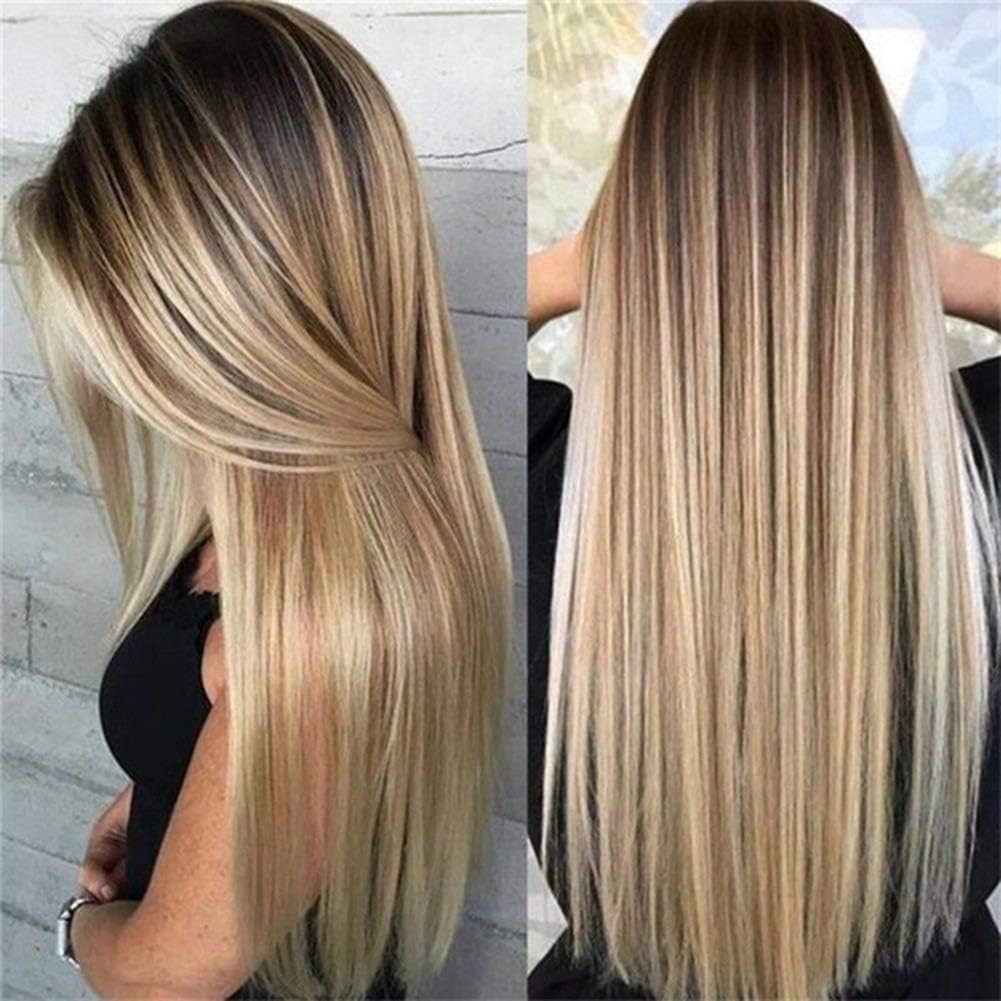 27" Women Platinum Blonde Full Wig Long Flaxen Hair Wig Ladies Kinky Curly Fashion Wigs Ombre Cosplay Dark Root Middle Bangs Part Curly Hair High Synthetic Loose Wave Headwear