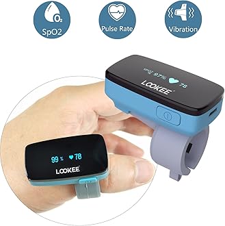 LOOKEE O2-Tracker Ring Continuous Pulse Oximeter - Wearable Oxygen Monitor with Vibration Reminder for Low O2 - Rechargeable Blood Oxygen Saturation SpO2 Meter - Free APP with Reports