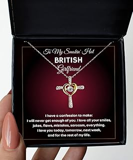 Necklace Present for British Girlfriend - Jewelry Cross Pendant Valentines Day Gifts from Boyfriend with British Girlfriend - to My Smokin' Hot Girlfriend