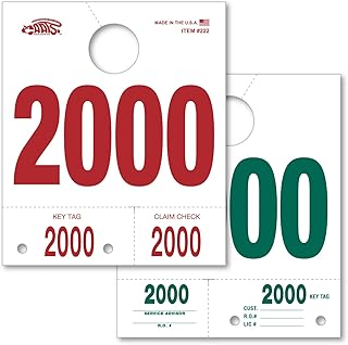 Car Service Dispatch Numbers – 3-Part Perforated Mirror Hang Tags for Auto Repair Shops, Dealership Service Departments, Vehicle Tracking & Claim Check System - Numbers 2000-2999, 2000 Count