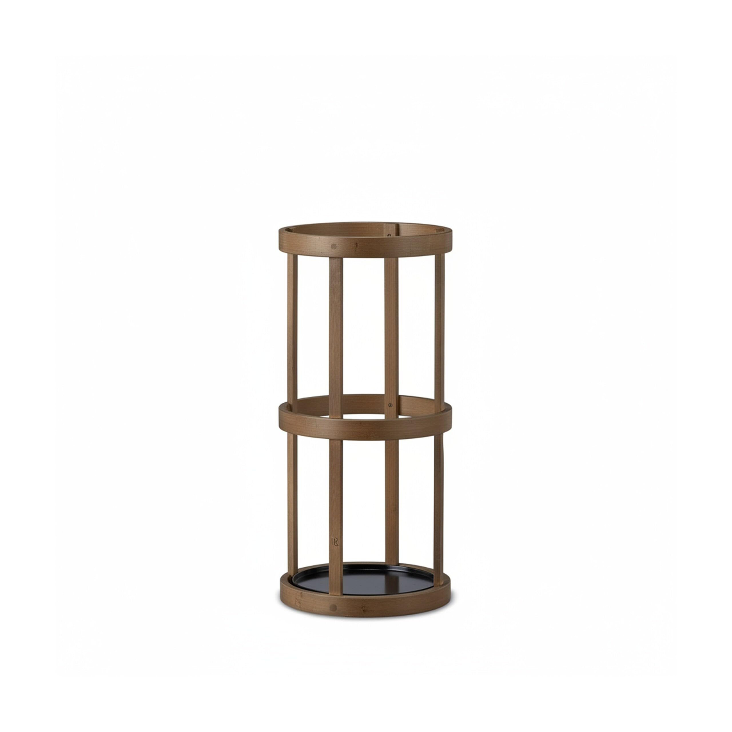 Relaxdays 10021482 Portaombrelli Rotondo, bambù, con Vaschetta Raccogli Acqua, Metallo, HxLxP: 45x20,5x20,5 cm, Marrone