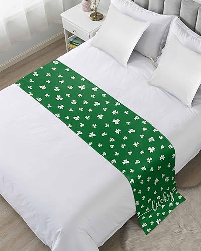 ZFUNCING St Patrick's Day Lucky Leaves Bed Runners for Bedroom Hotel,Decorative 