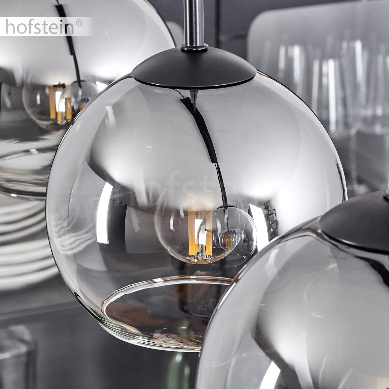 Lampadario A Sospensione Koyoto 5 Luci - Design Vintage In Metallo E Vetro Cromato