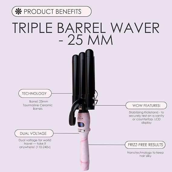 Aria Beauty The Waver - Hair Waver Tool for Beachy Boho and 90s Hollywood Glam Waves - Suitable for All Hair Types - Pink Marble - 1 pc