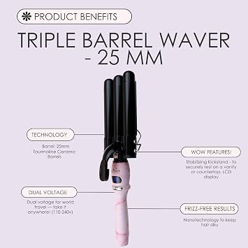Aria Beauty The Waver - Hair Waver Tool for Beachy Boho and 90s Hollywood Glam Waves - Suitable for All Hair Types - Pink Marble - 1 pc