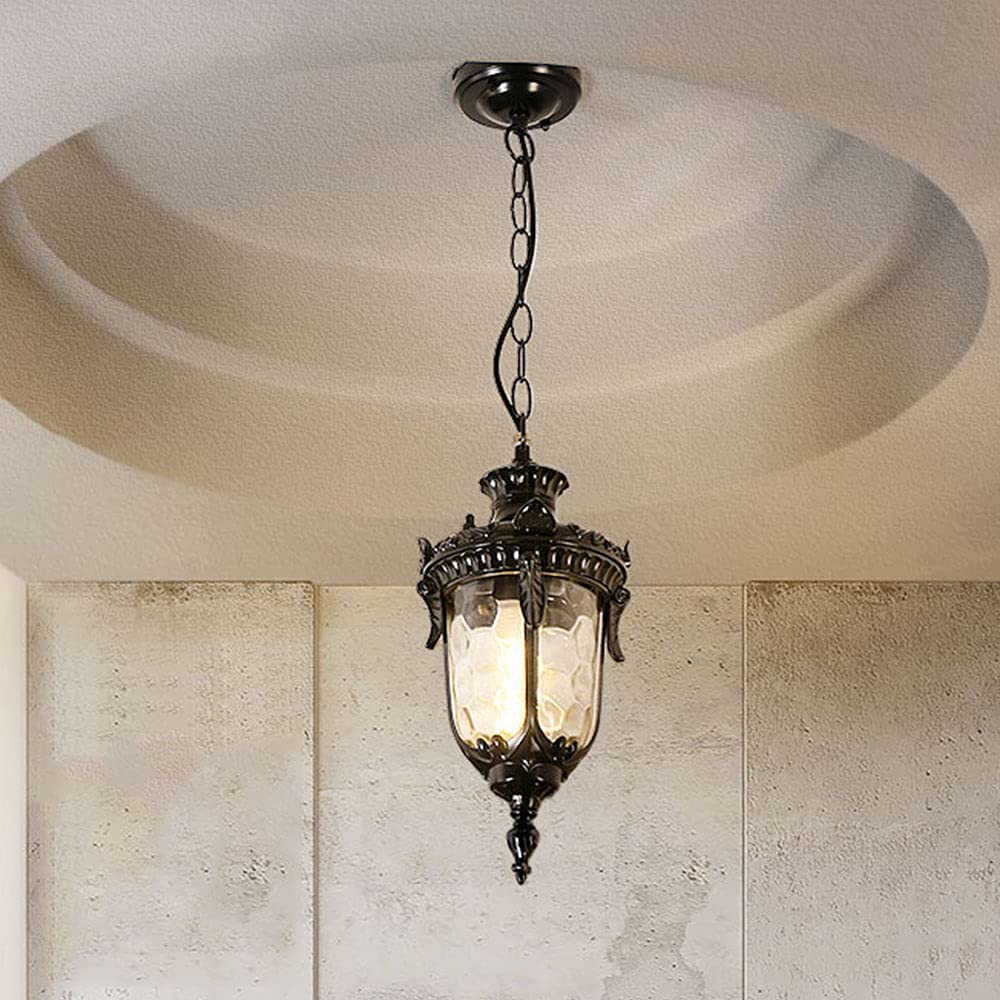 Luminaire suspendu plafond noir aluminium moulé sous pression E27Chaîne lampe suspendue étanche extérieure ajustable Suspension Lanterne Boulepavillon méditerranéenVilla