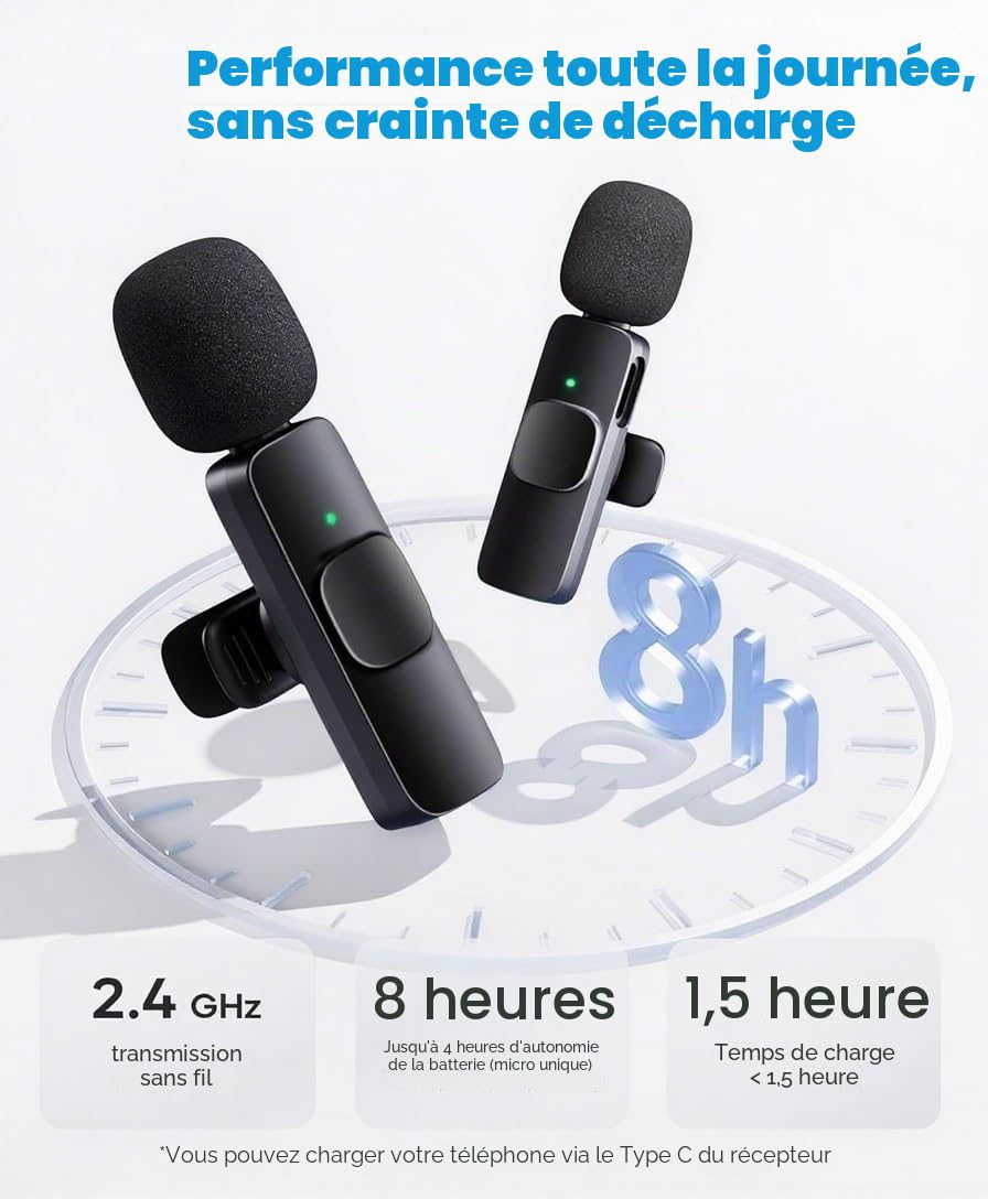 Micro Cravate sans Fil pour iOS/Android, Plug & Play, Réduction Intelligente du Bruit, Enregistrement Vidéo/Vlog/Podcast, 2 Mics, sans Application, USB-C & iOS Compatible (Beige)