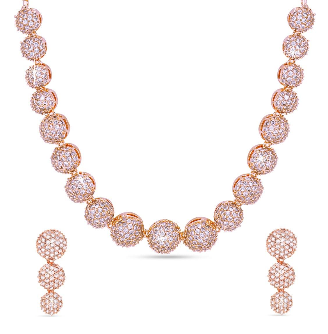 Yellow Chimes Jewellery Set for Women and Girls Traditional American Diamond Jewellery Set Gold Rosegold Plated AD Necklace Set for Women Birthday Gift for Girls & Women