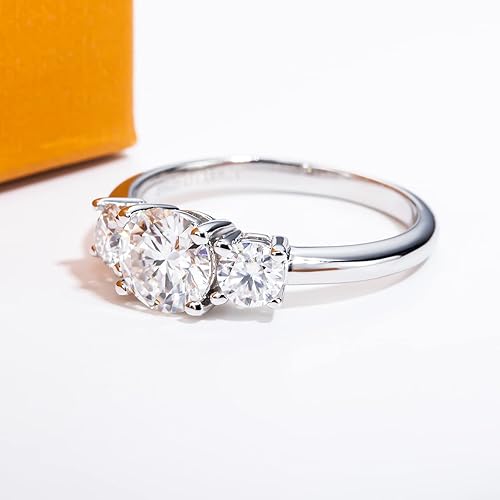 Miniatura 4 de Anillos de compromiso de moissanita de 1.4 a 2.2 quilates, color D, claridad VVS1, redondo, talla brillante, plata de ley 925, 3 piedras,
